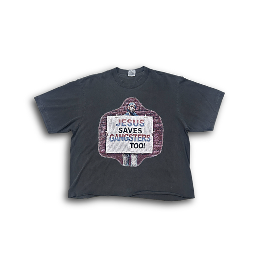 "Jesus Saves Gangsters" Cropped Tapestry Tee